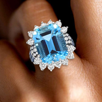 8.4ct Emerald Cut Aquamarine Cocktail Ring