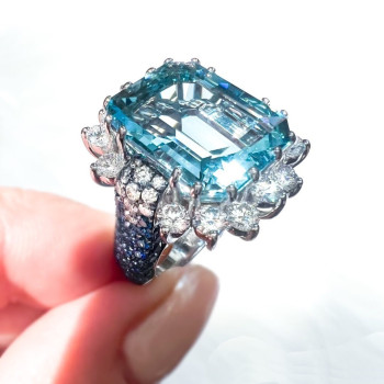 8.4ct Emerald Cut Aquamarine Cocktail Ring