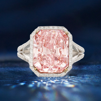 6.7ct Radiant Cut Pink Sapphire Halo Engagement Ring