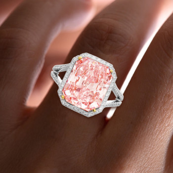 6.7ct Radiant Cut Pink Sapphire Halo Engagement Ring