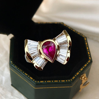 1.2ct Pear Cut Ruby Art Deco Bow Ring
