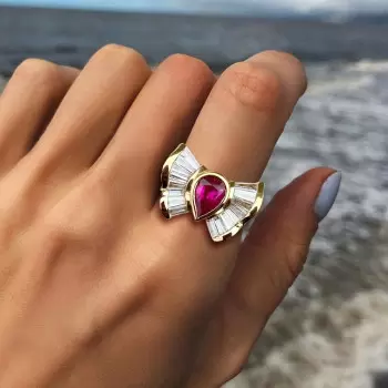 1.2ct Pear Cut Ruby Art Deco Bow Ring