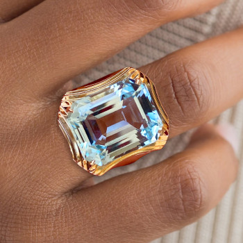 12ct Emerald Cut Aquamarine Vintage Cocktail Ring