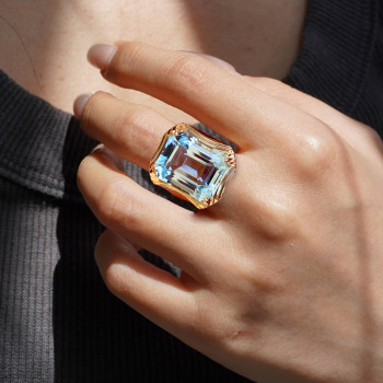 12ct Emerald Cut Aquamarine Vintage Cocktail Ring