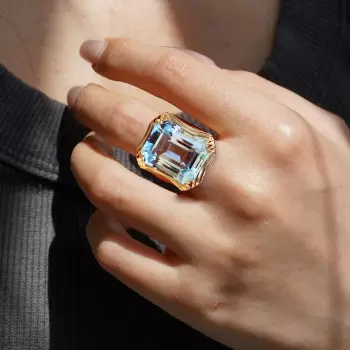 12ct Emerald Cut Aquamarine Vintage Cocktail Ring