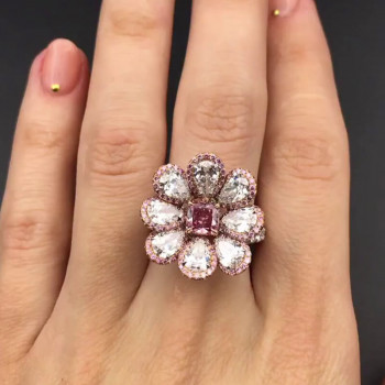 5.7ctw Halo Princess Cut Pink Sapphire Daisy Ring
