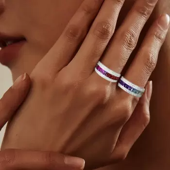 3.55ctw Princess Cut Multi-colored Sapphire Eternity Band