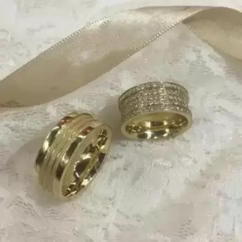2.35ctw Round Cut White Sapphire Couples Rings in Gold