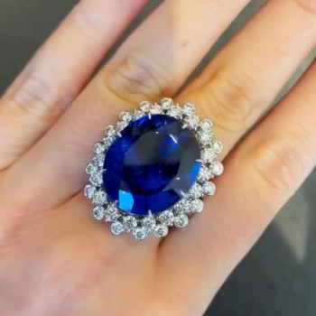 8.2ct Halo Oval Cut Blue Sapphire Engagement Ring