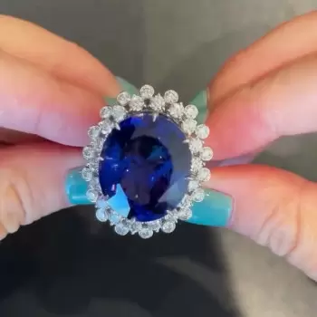 8.2ct Halo Oval Cut Blue Sapphire Engagement Ring