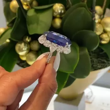12ct Oval Cut Blue Sapphire Halo Engagement Ring