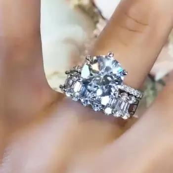 3ct Round Cut White Sapphire 2pcs Bridal Set