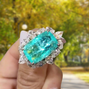 14ct Cushion Cut Paraiba Halo Cocktail Ring