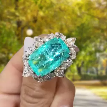 14ct Cushion Cut Paraiba Halo Cocktail Ring