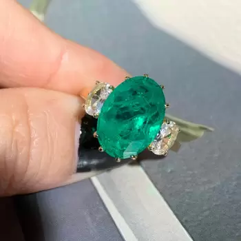 5.8ct Oval Cut Emerald Three-Stone Engagement Ring
