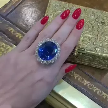 9.3ct Oval Cut Blue Sapphire Engagement Ring