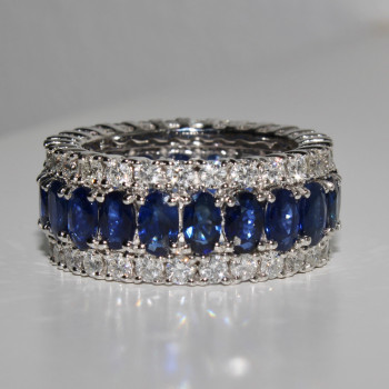 8ctw Oval Cut Blue Sapphire Three-row Eternity Band