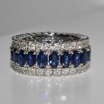 8ctw Oval Cut Blue Sapphire Three-row Eternity Band