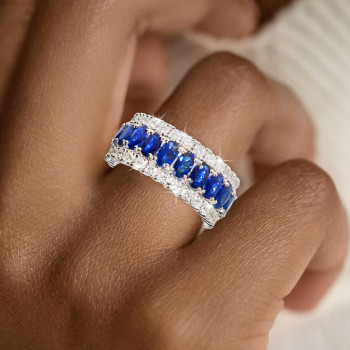 8ctw Oval Cut Blue Sapphire Three-row Eternity Band