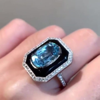 4ct Oval Cut Aquamarine Halo Engagement Ring