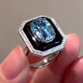 4ct Oval Cut Aquamarine Halo Engagement Ring