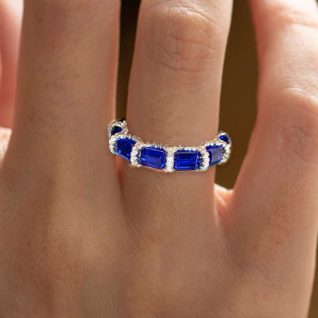 7.95ctw Emerald Cut Blue Sapphire Eternity Band