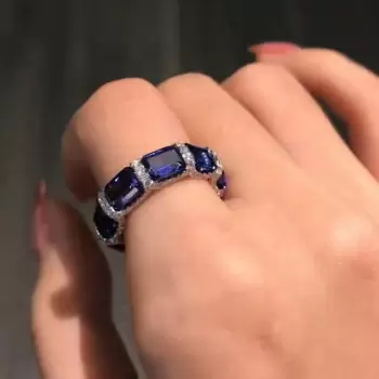 7.95ctw Emerald Cut Blue Sapphire Eternity Band