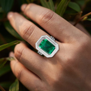 8.4ct Emerald Cut Green Sapphire Halo Engagement Ring