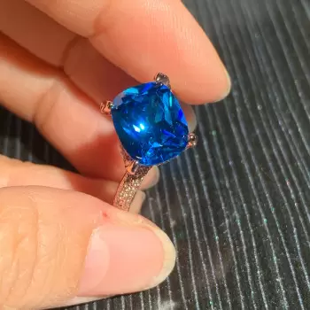 6ct Cushion Cut Swiss Blue Topaz Bypass Twist Engagement Ring