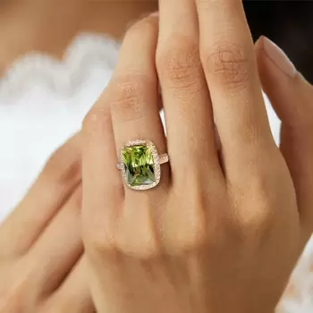 6.5ct Cushion Cut Unique Green Engagement Ring in Rose Gold