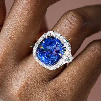 9.5ct Cushion Cut Blue Sapphire Halo Engagement Ring