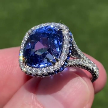 13ct Halo Cushion Cut Sapphire Engagement Ring