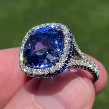 13ct Halo Cushion Cut Sapphire Engagement Ring
