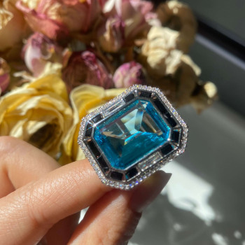 10ct Art Deco Inspired Aquamarine Engagement Ring