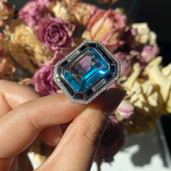 10ct Art Deco Inspired Aquamarine Engagement Ring