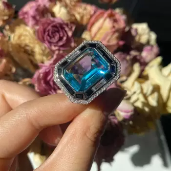 10ct Art Deco Inspired Aquamarine Engagement Ring