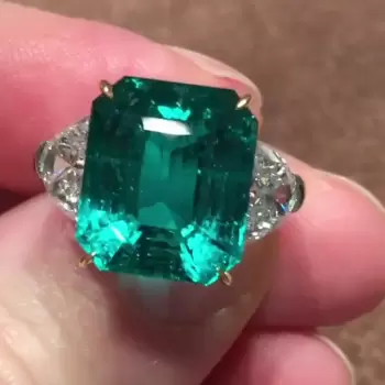 5ct Three-stone Emerald Cut Green Sapphire Engagement Ring