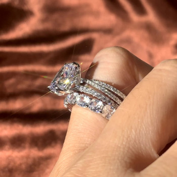 5ct Cushion Cut White Sapphire 3PCS Wedding Ring Set