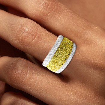 Two Tone Round Cut Yellow & White Sapphire Cigar Band