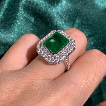 5ct Emerald Cut Emerald Double Halo Engagement Ring
