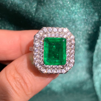 5ct Emerald Cut Emerald Double Halo Engagement Ring