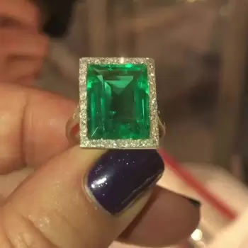18ct Halo Emerald Cut Engagement Ring 
