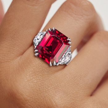6ct Emerald Cut Ruby Three-stone Engagement Ring 