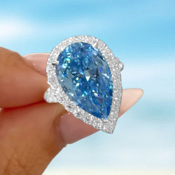 10ct Pear Cut Aquamarine Halo Cocktail Ring
