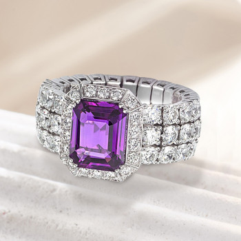 4ct Halo Emerald Cut Amethyst Engagement Ring