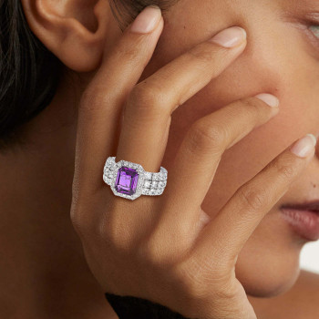 4ct Halo Emerald Cut Amethyst Engagement Ring