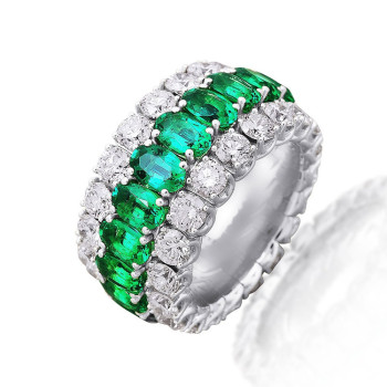 6.25ct Triple Row Oval Cut Green Sapphire Wedding Eternity Band