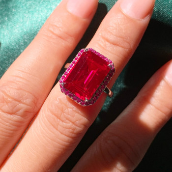 8.4ct Halo Emerald Cut Ruby Engagement Ring 