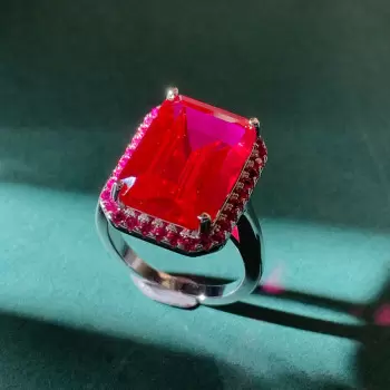 8.4ct Halo Emerald Cut Ruby Engagement Ring 