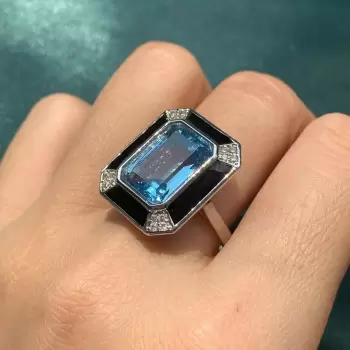 8.4ct Emerald Cut London Blue Topaz Engagement Ring